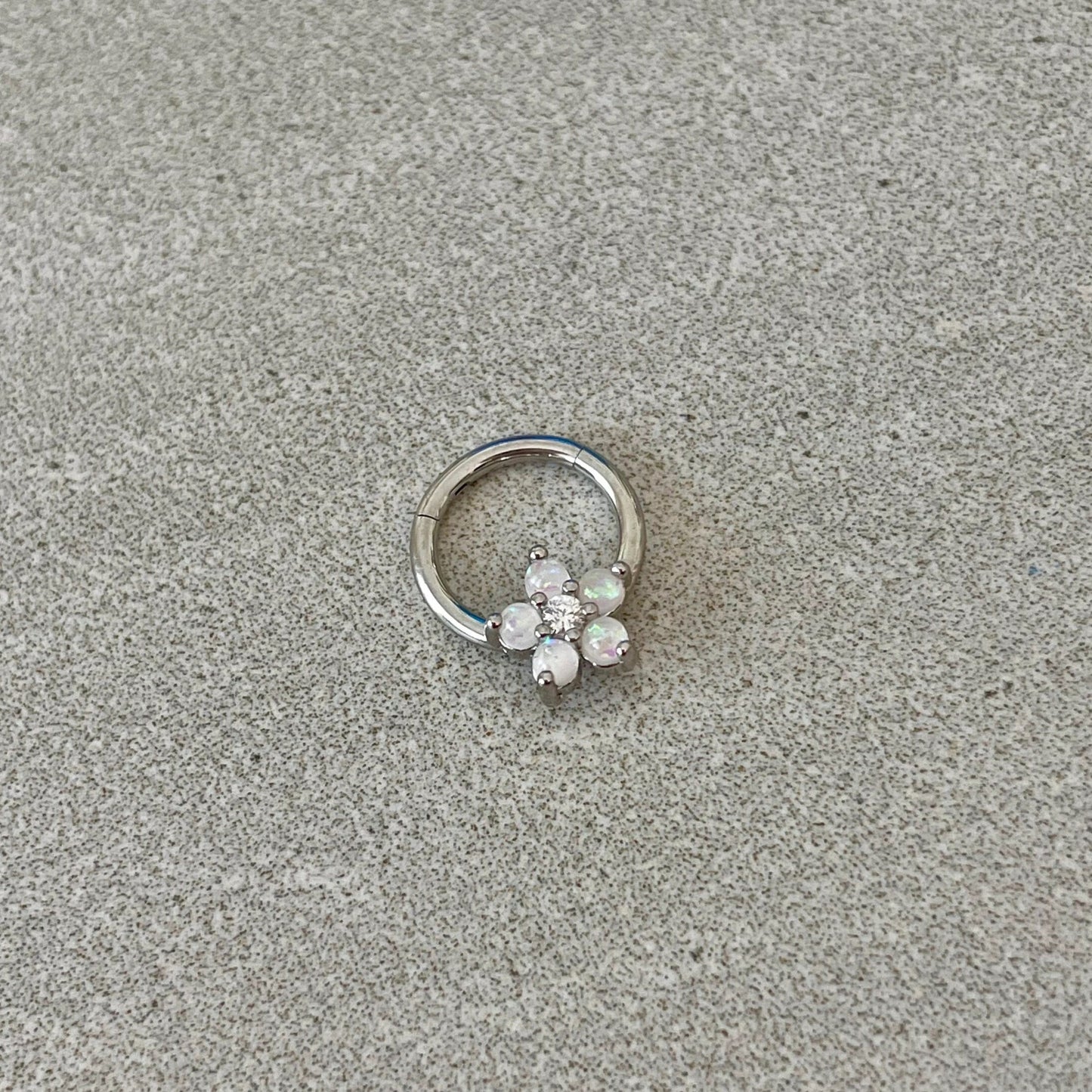 Silver Opal Flower Septum Ring (16G, 8mm, Surgical Steel)