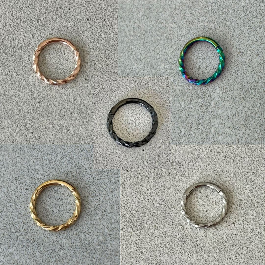 Gold Twisted Septum Jewelry (16G | 8mm | Surgical Steel | Rainbow, Black, Silver, Gold or Rose Gold)