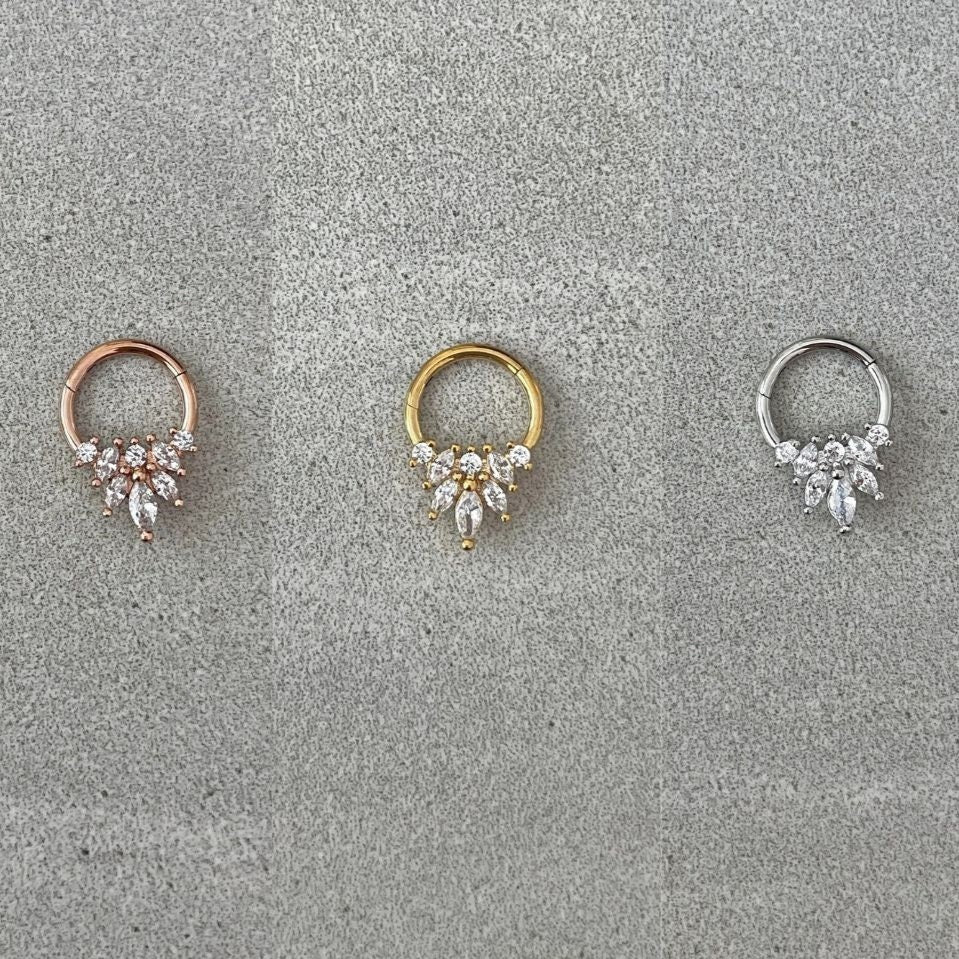 Silver CZ Septum Piercing (16G | 8mm or 10mm | Surgical Steel | Silver, Gold, or Rose Gold)