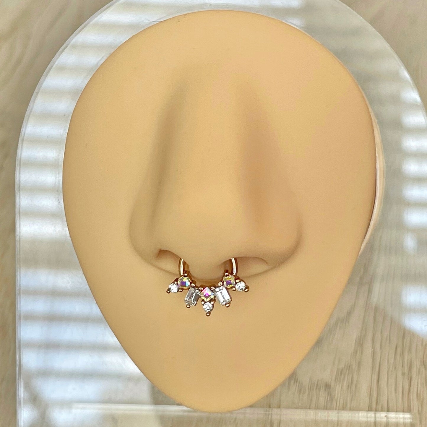 Unique Crystal Septum Piercing (16G | 8mm | Surgical Steel | Rose Gold, Gold, or Silver)