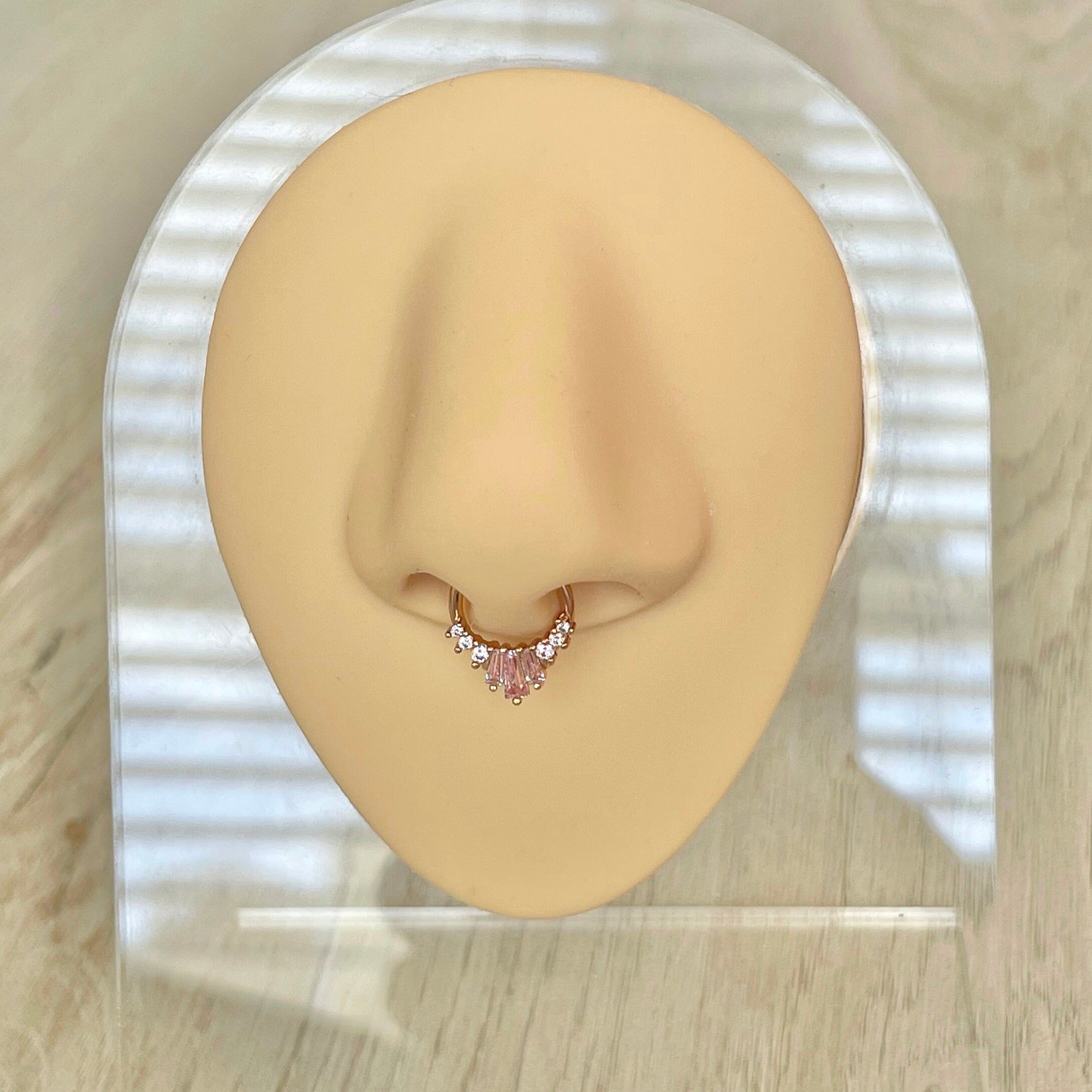 Rose Gold & Pink Septum Ring (16G | 8mm or 10mm | Surgical Steel | Silver w/Clear CZs, Gold w/Black CZs, and Rose Gold w/Pink CZs)