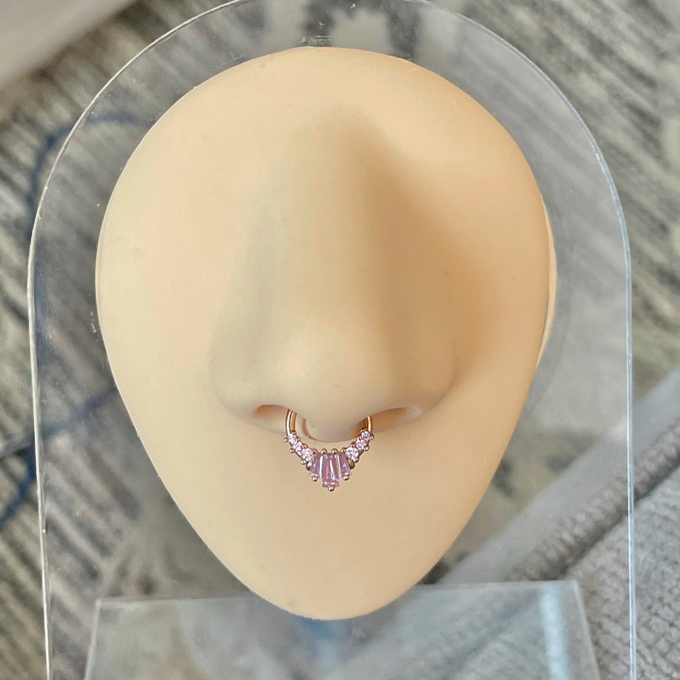 Rose Gold & Pink Septum Ring (16G | 8mm or 10mm | Surgical Steel | Silver w/Clear CZs, Gold w/Black CZs, and Rose Gold w/Pink CZs)