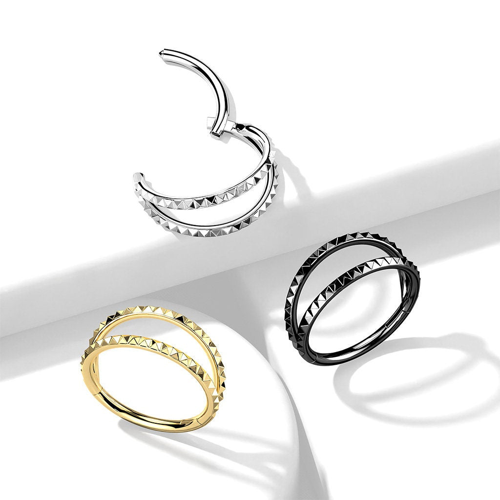 Gold Double Hoop Daith Earring (16G | 8mm or 10mm | Surgical Steel | Silver, Black, or Gold)
