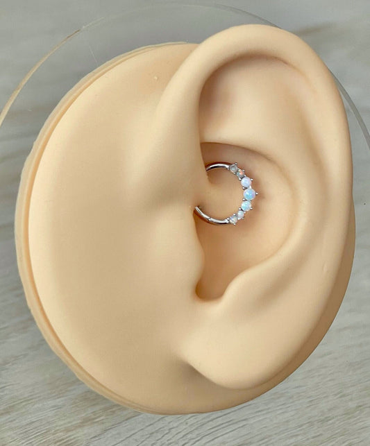 14k Solid Gold Daith Earring with Opals (16G | 8mm or 10mm | 14k Solid Gold | White or Yellow Gold)