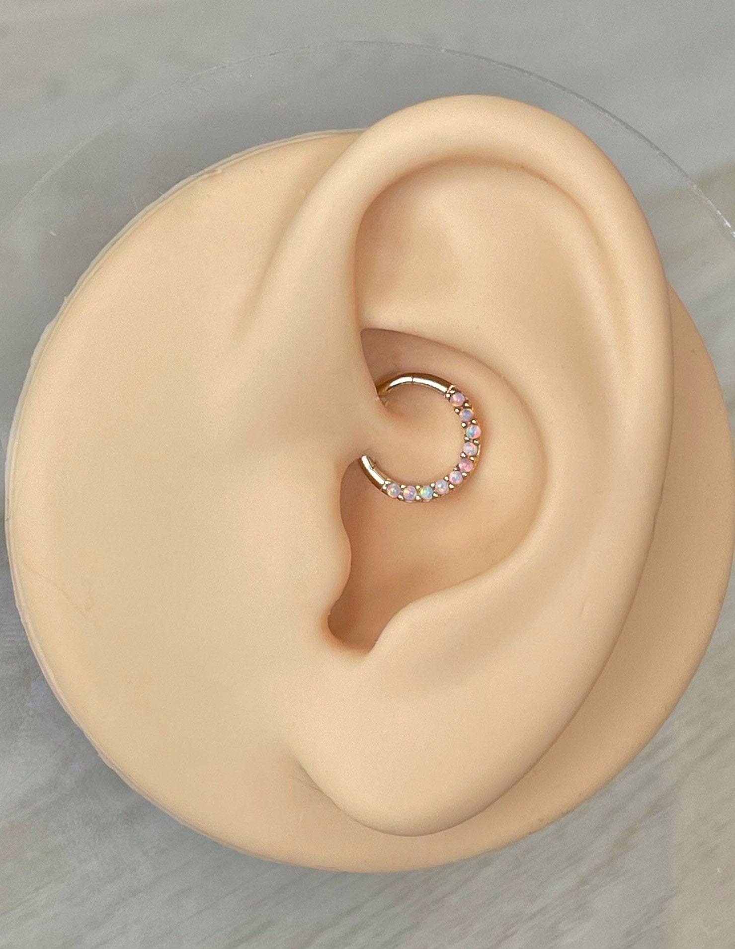 Solid Gold Opal Daith Earring (16G | 6mm, 8mm, or 10mm | 14k Solid Gold | White or Yellow Gold)