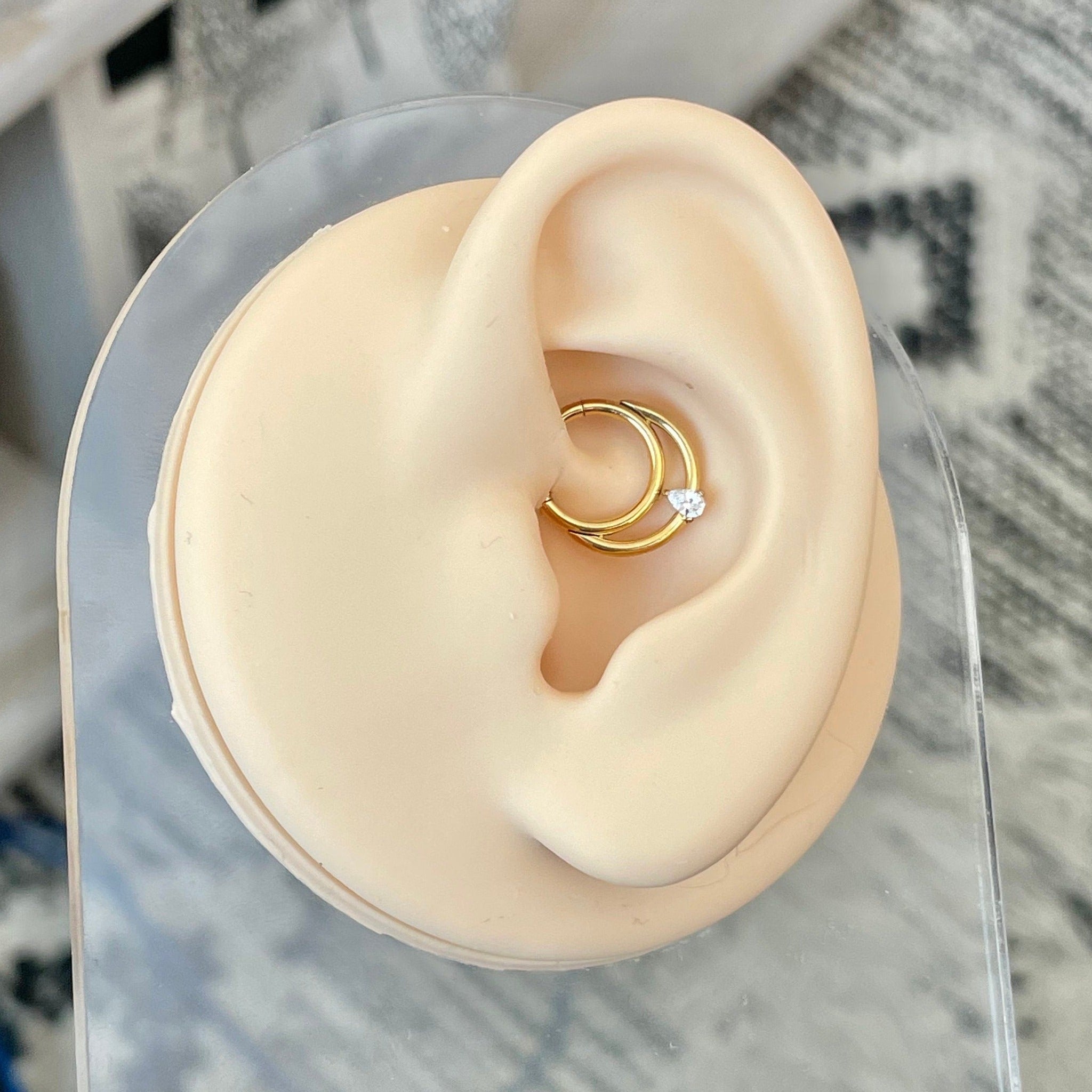 Double Hoop CZ Daith Earring (16G | 8mm or 10mm | Titanium | Silver or Gold)