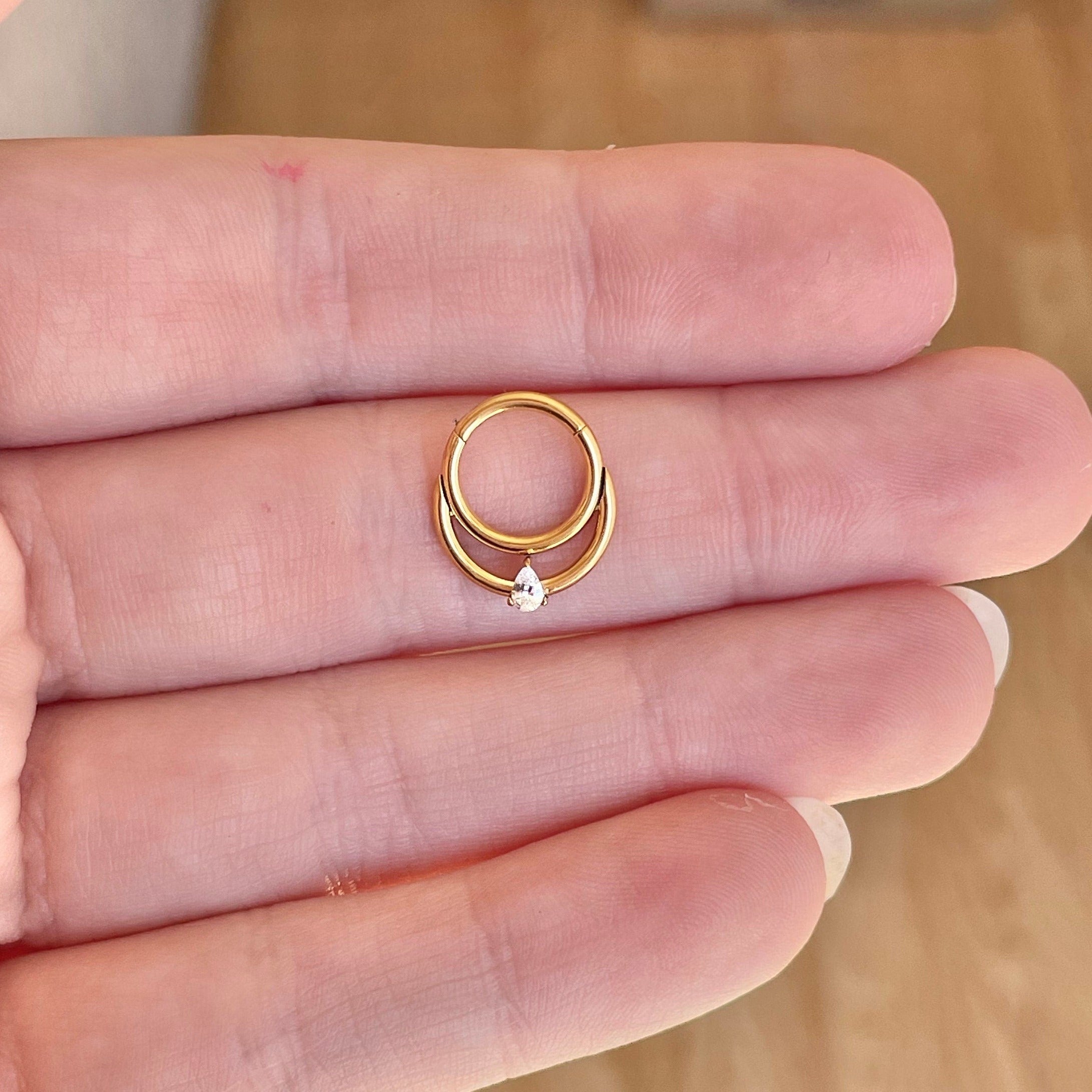 Double Hoop CZ Daith Earring (16G | 8mm or 10mm | Titanium | Silver or Gold)