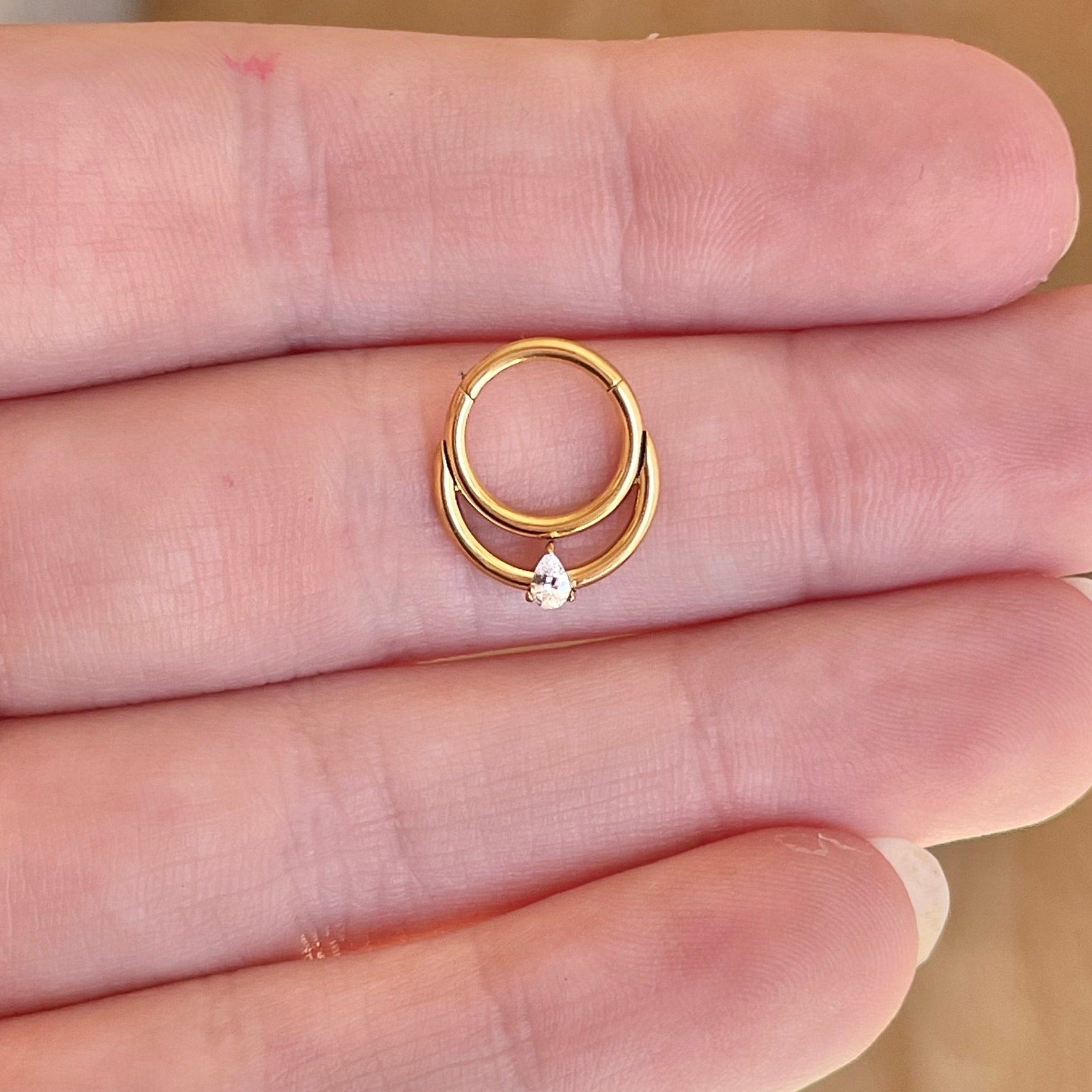 Gold Double Hoop Titanium Septum Ring (16G | 8mm or 10mm | Titanium | Gold or Silver)
