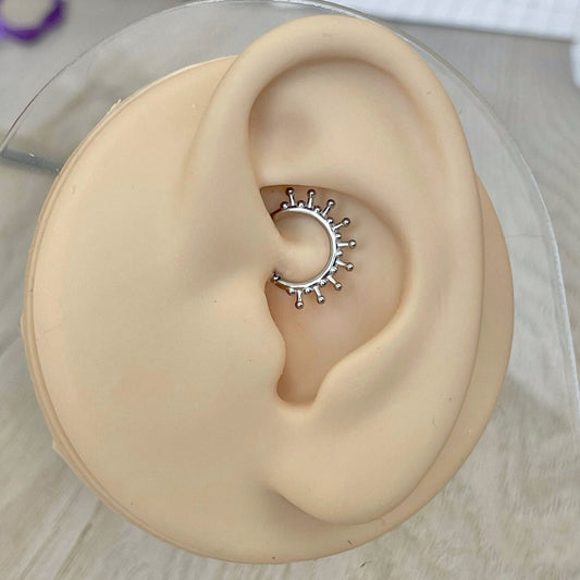 Silver Sunburst Daith Earring (16G | 8mm or 10mm | Surgical Steel | Gold, Silver, or Black)