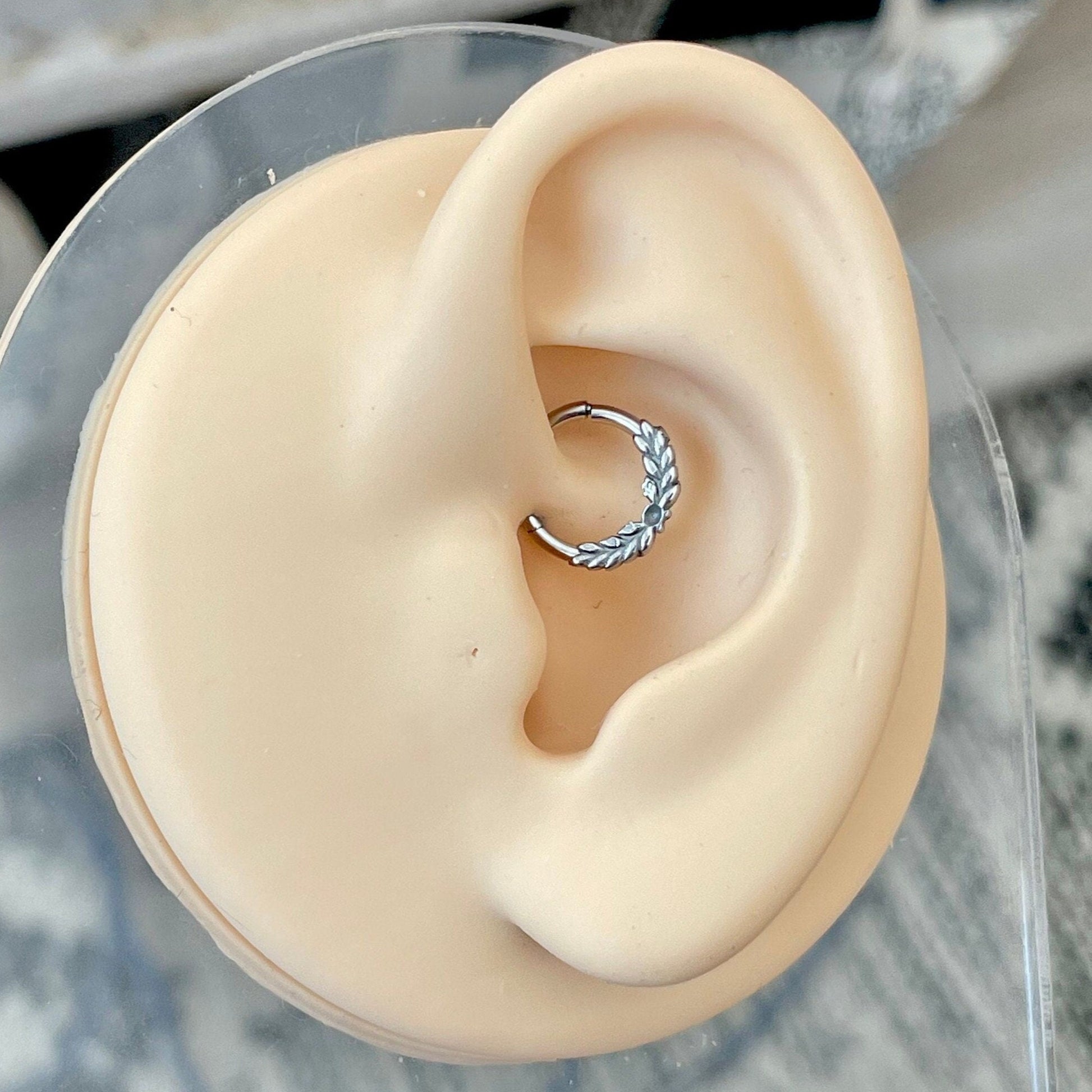 Leaf Laurel Daith Earring (16G | 8mm | Surgical Steel | Silver, Rose Gold, or Gold)