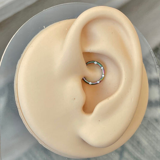 Minimalist Daith Earring w/ CZs (16G | 8mm or 10mm | Surgical Steel | Rainbow, Gold, Rose Gold, Silver, or Black)