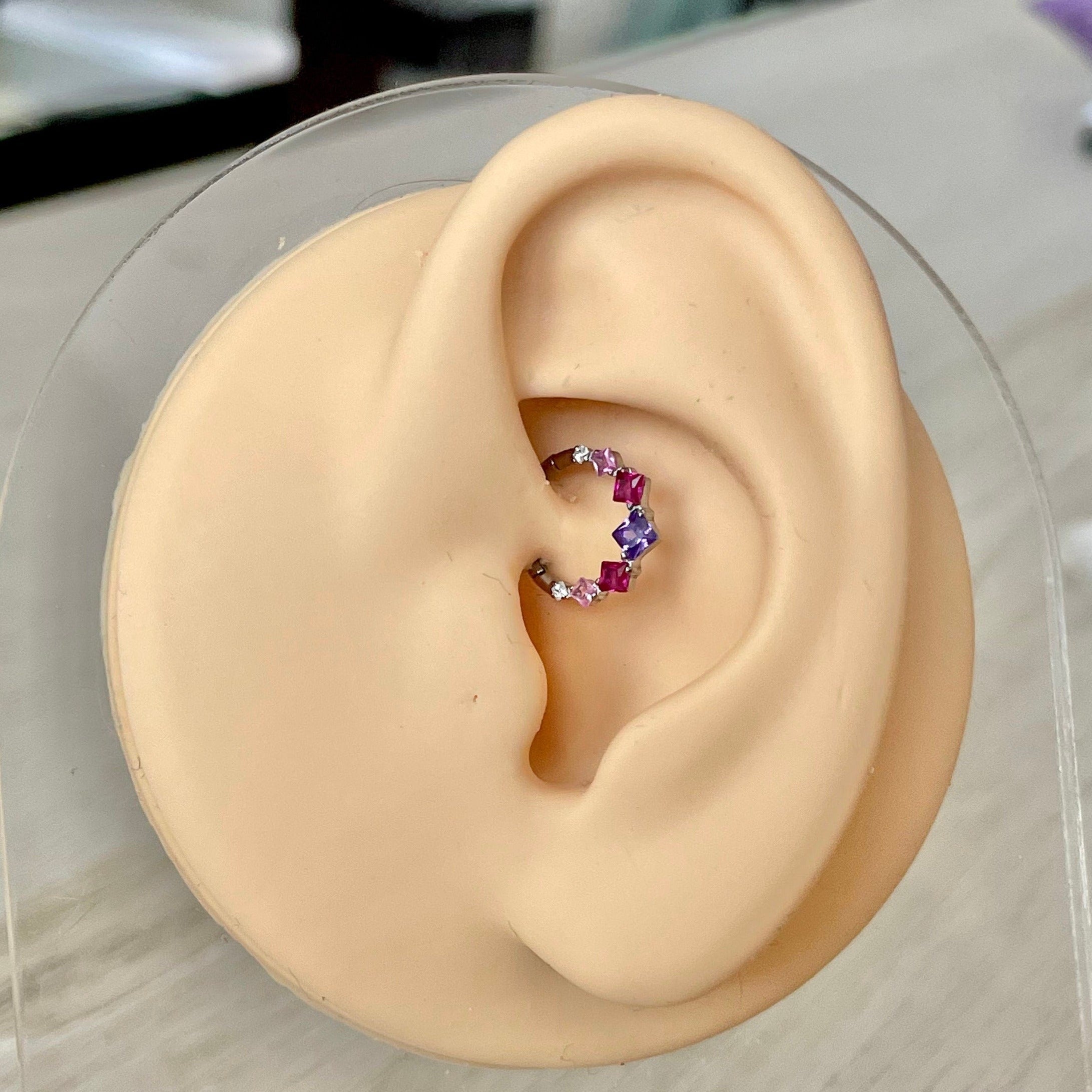 Cute Titanium Daith Earring (16G | 8mm or 10mm | Titanium | Silver w/Clear or Multi-Colored CZ)