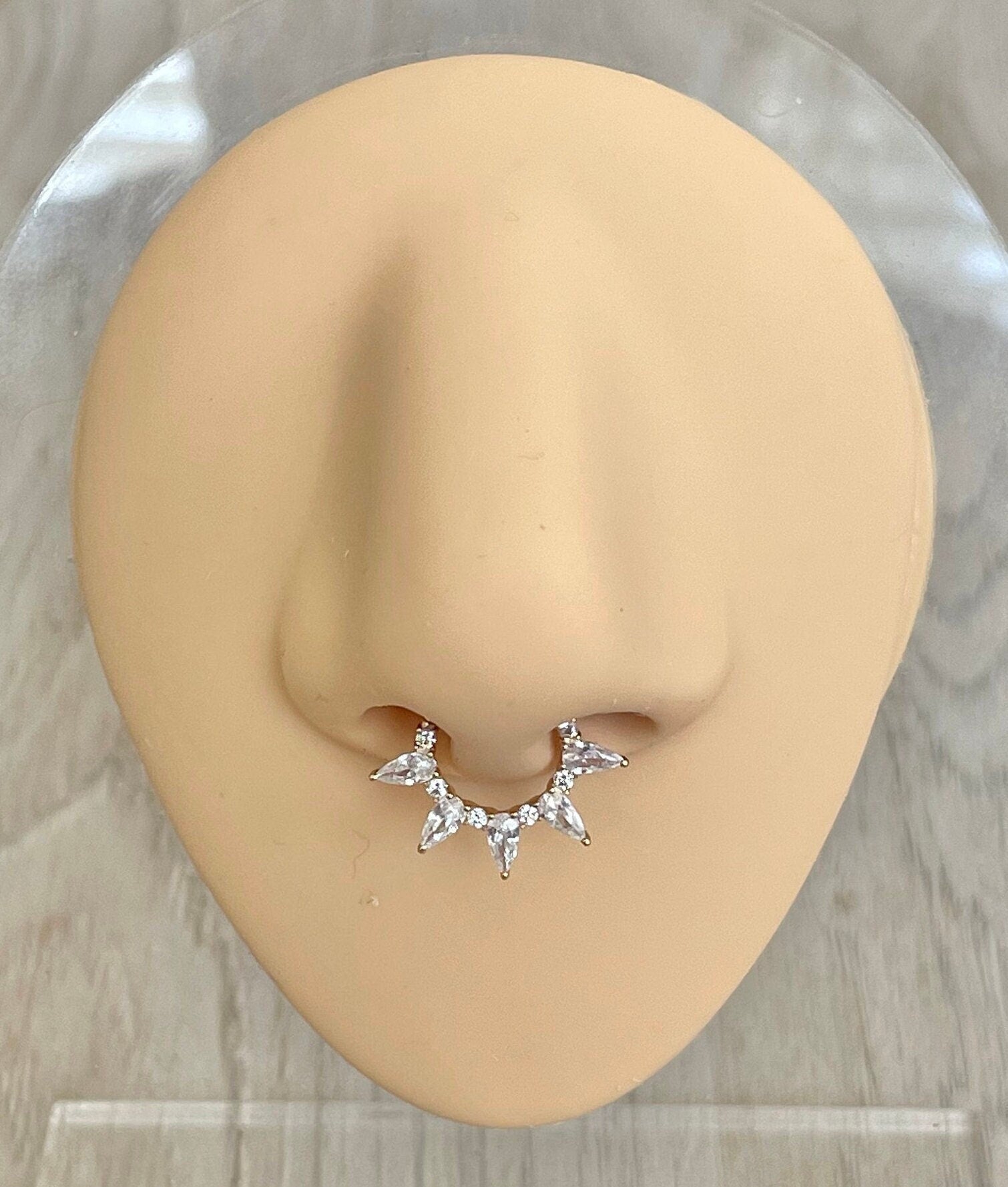 Solid Gold CZ Septum Ring (16G | 8mm or 10mm | 14k Solid Gold | White Gold or Yellow Gold)Solid Gold CZ Septum Piercing (16G | 8mm or 10mm | 14k Solid Gold | White or Yellow Gold)