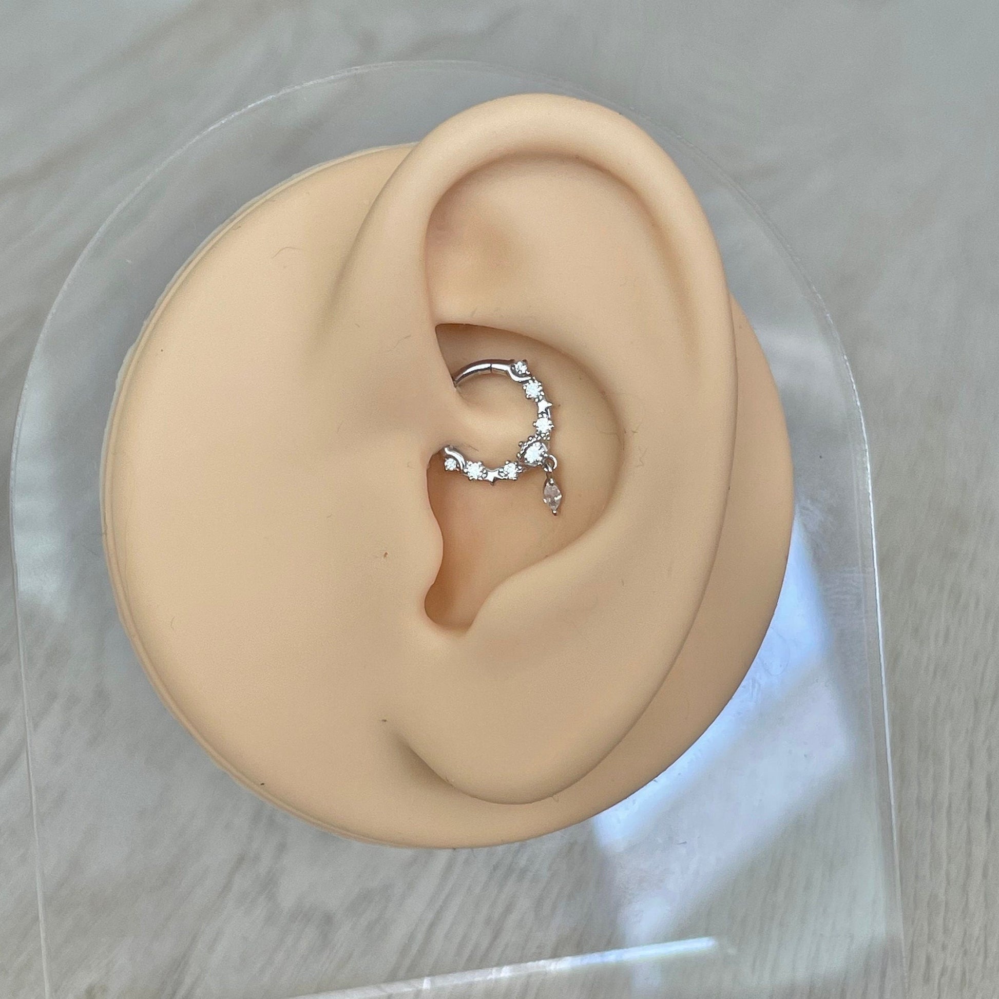 White Gold Celestial Daith Earring (16G | 8mm or 10mm | 14k Solid Gold | White or Yellow Gold)