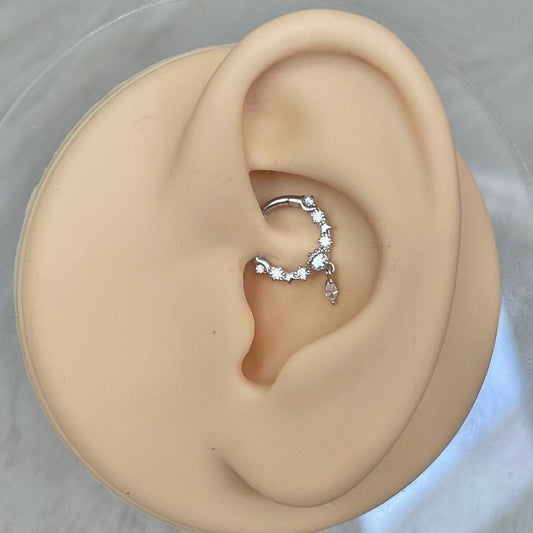 White Gold Celestial Daith Earring (16G | 8mm or 10mm | 14k Solid Gold | White or Yellow Gold)