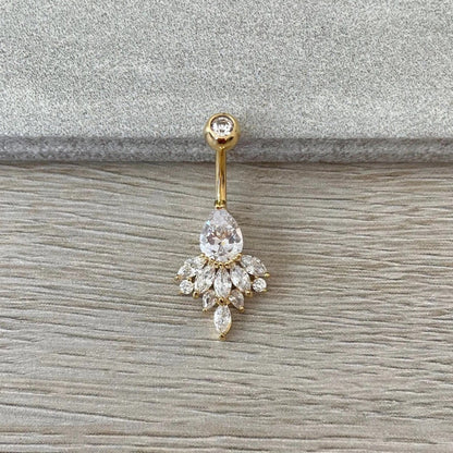 Silver Cluster Belly Button Ring (14G | 10mm | Surgical Steel | Silver, Gold or Rose Gold)