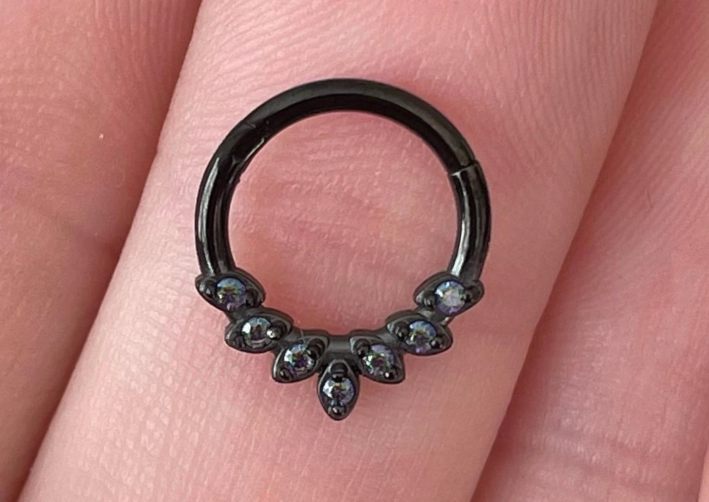 Dainty Black Septum Piercing (16G, 8mm, Surgical Steel)
