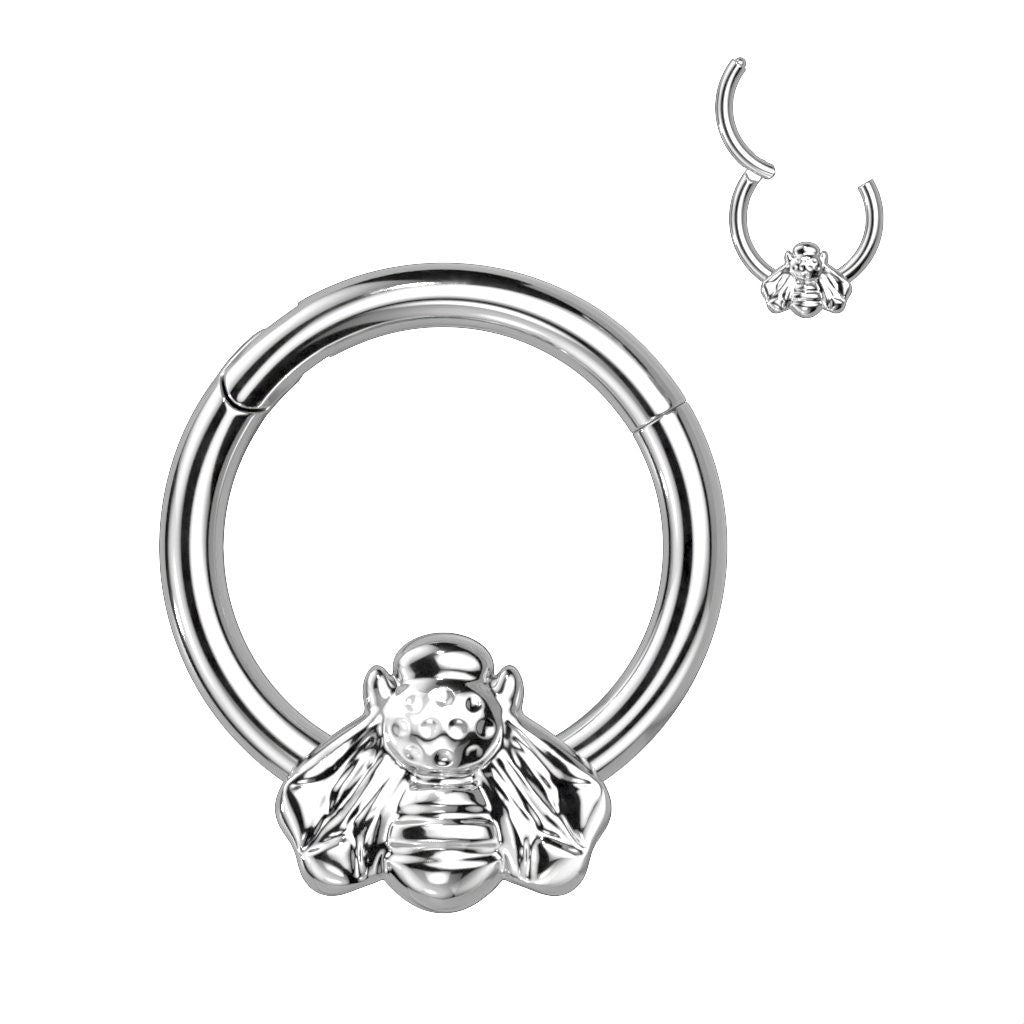 Gold Bee Septum Ring (16G, 8mm or 10mm, Implant-Grade Titanium, Silver or Gold)
