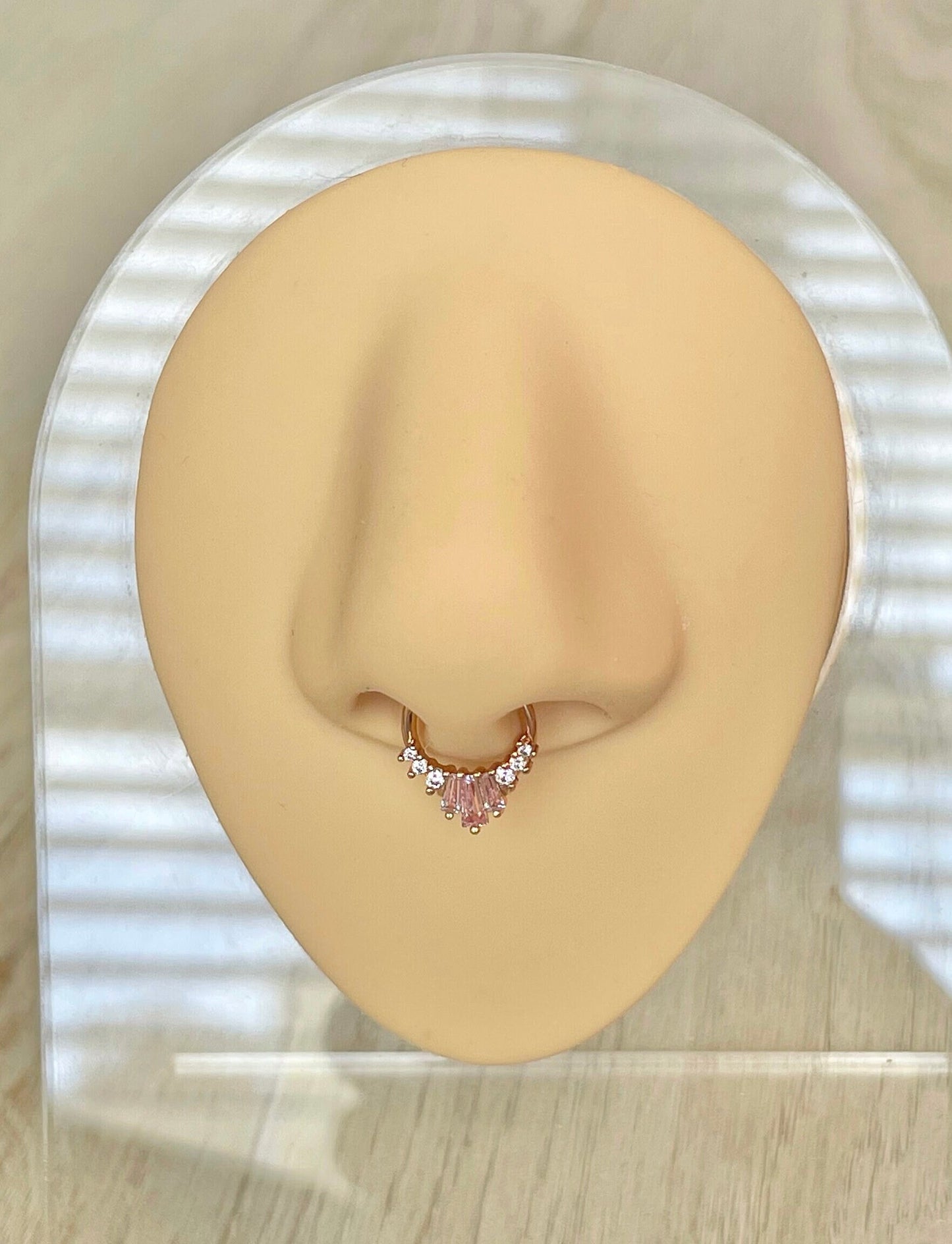 Rose Gold & Pink Septum Ring (16G | 8mm or 10mm | Surgical Steel | Silver w/Clear CZs, Gold w/Black CZs, and Rose Gold w/Pink CZs)