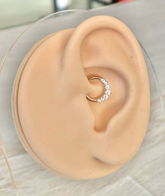 Solid Gold CZ Daith Earring (16G | 8mm or 10mm | 14k Solid Gold | Yellow or White Gold)
