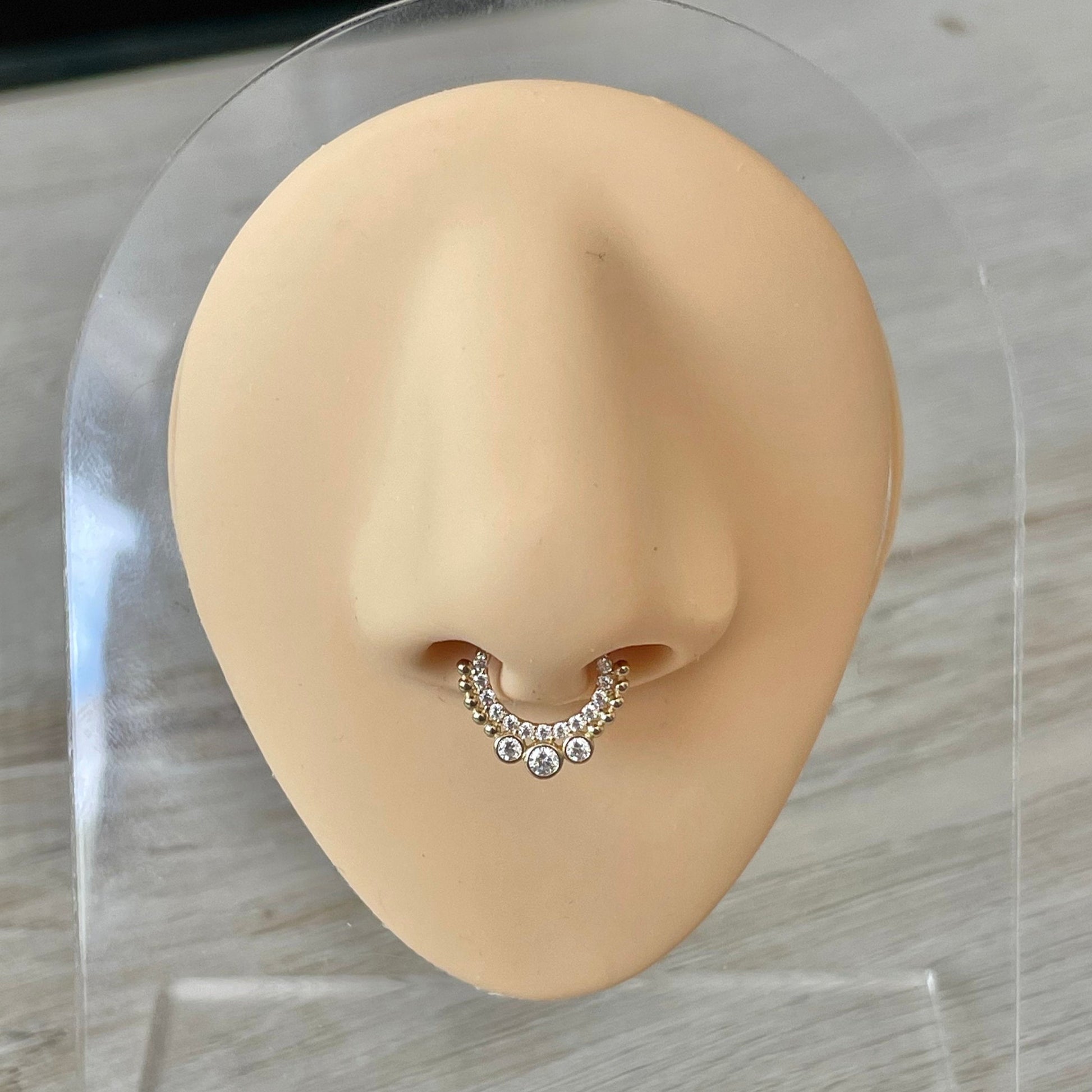 Solid Gold CZ Septum Piercing (16G | 8mm | 14k Solid Gold | White or Yellow Gold)