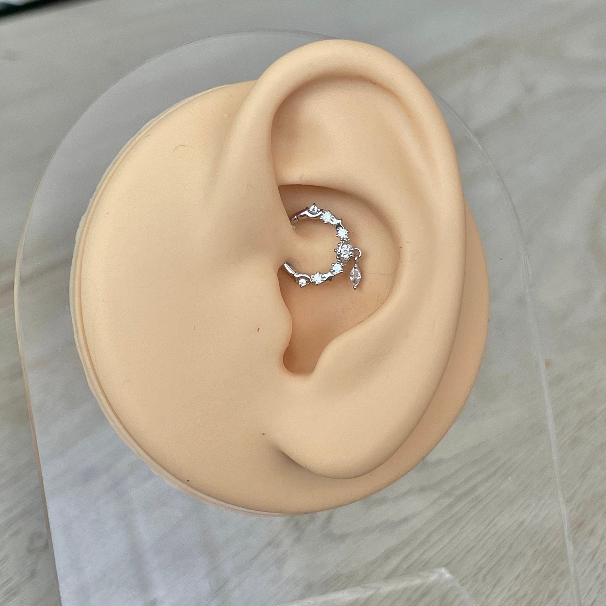 White Gold Celestial Daith Earring (16G | 8mm or 10mm | 14k Solid Gold | White or Yellow Gold)