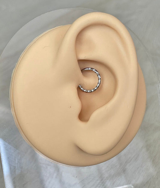 Silver Twisted Daith Earring (16G | 8mm | Surgical Steel | Black, Silver, Gold, Rose Gold, or Rainbow)