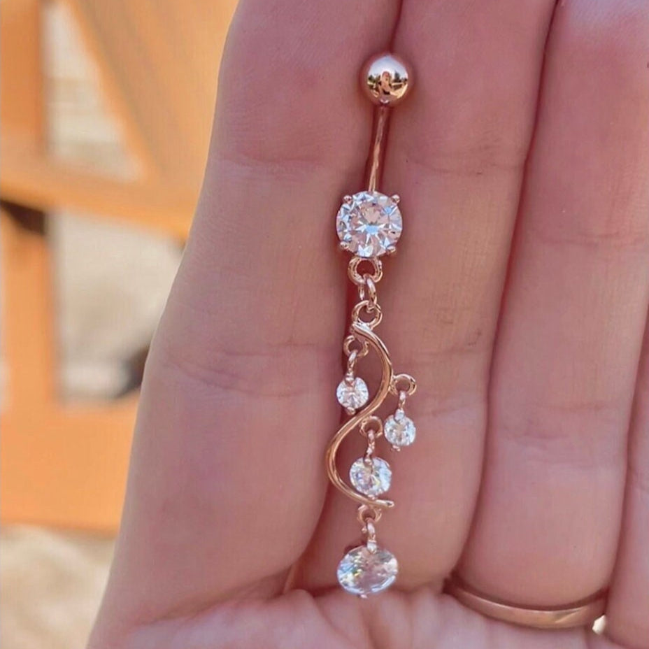 Gold Drop Belly Button Piercing (14G | 10mm | Surgical Steel | Multiple Color Options)