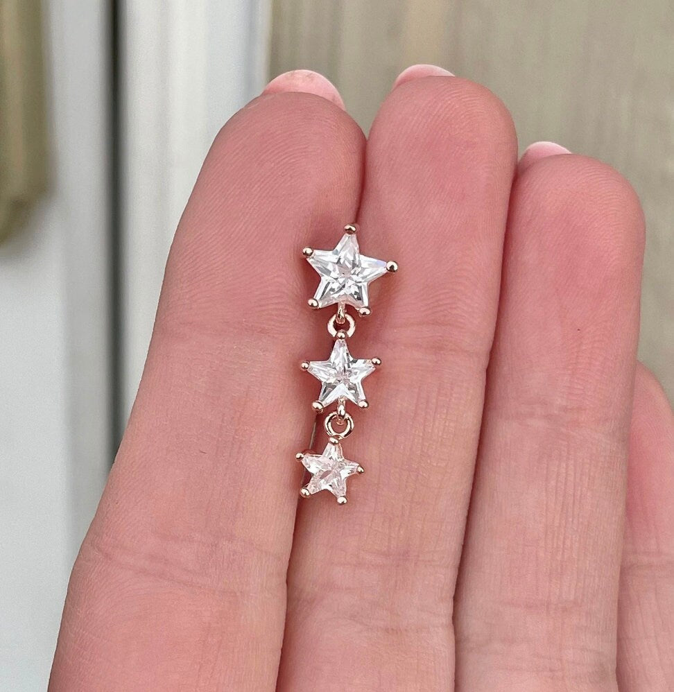 Top Down Gold Star Belly Button Piercing (14G | 10mm | Surgical Steel | Gold, Silver or Rose Gold)