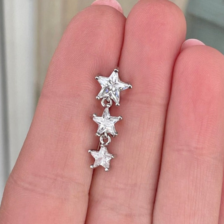 Top Down Star Belly Button Ring (14G | 10mm | Surgical Steel | Gold, Rose Gold, or Silver)