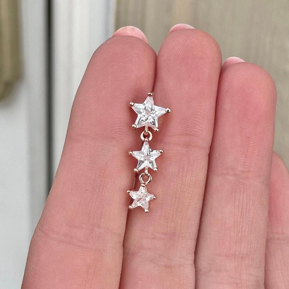 Silver Star Top Down Belly Button Ring (14G | 10mm | Surgical Steel | Silver, Gold, or Rose Gold)