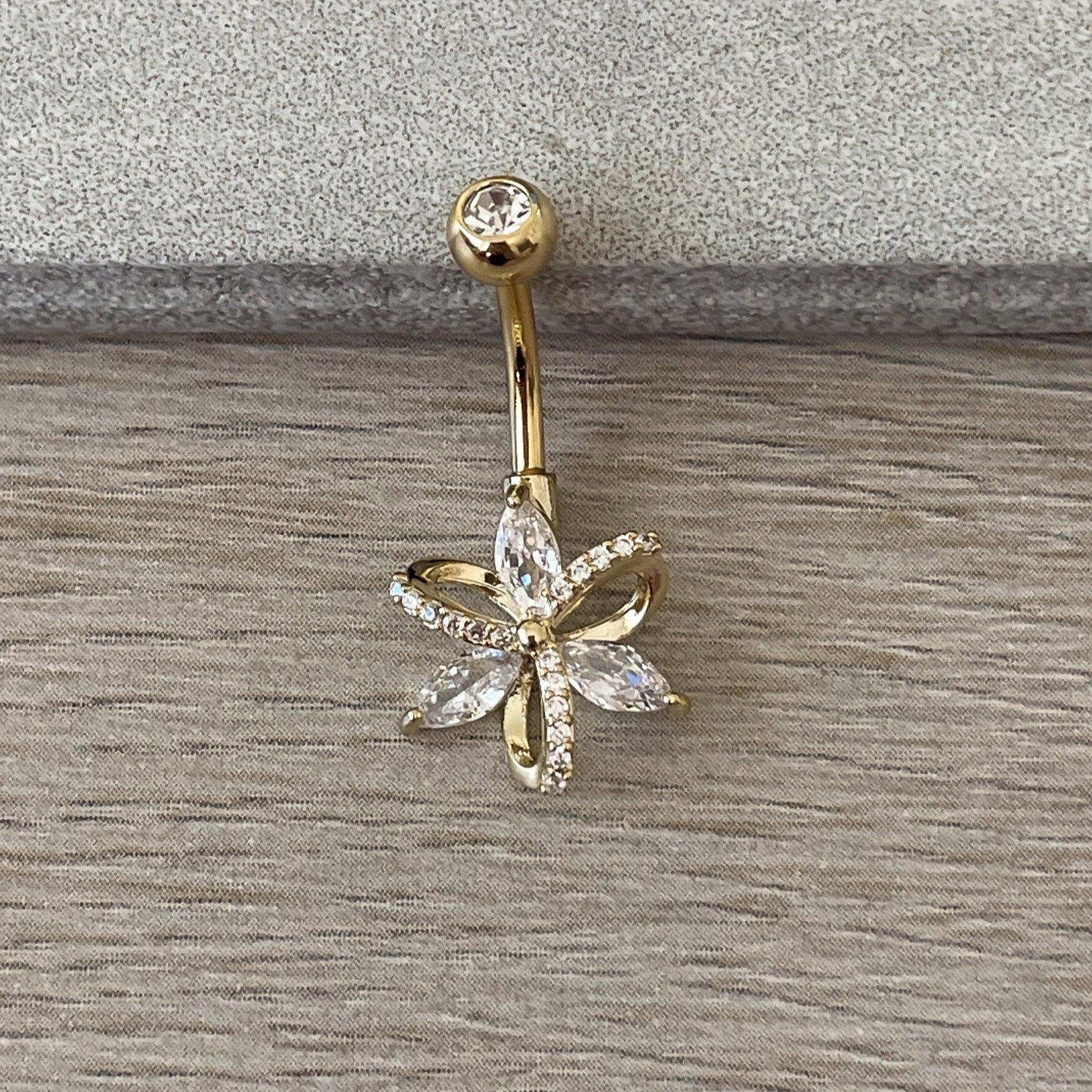 Gold Flower Belly Button Piercing (14G | 10mm | Surgical Steel | Gold, Silver, or Rose Gold)