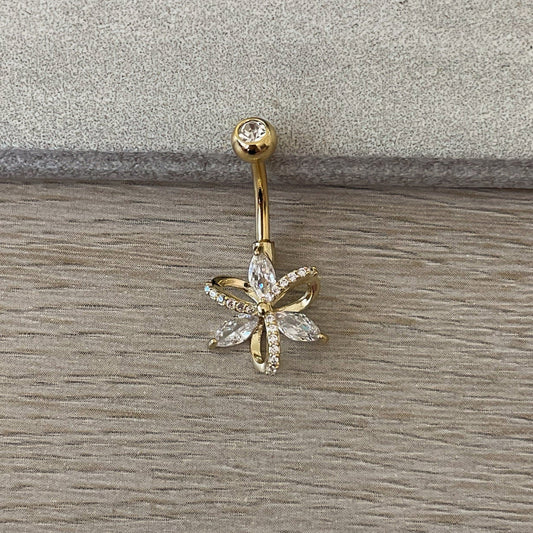 Gold Flower Belly Button Piercing (14G | 10mm | Surgical Steel | Gold, Silver, or Rose Gold)