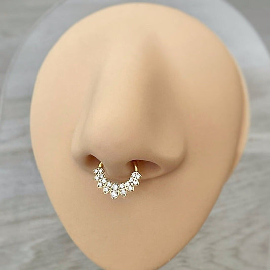 Gold CZ Septum Piercing (16G | 8mm or 10mm | Surgical Steel | Gold or Silver, Different CZ Options)