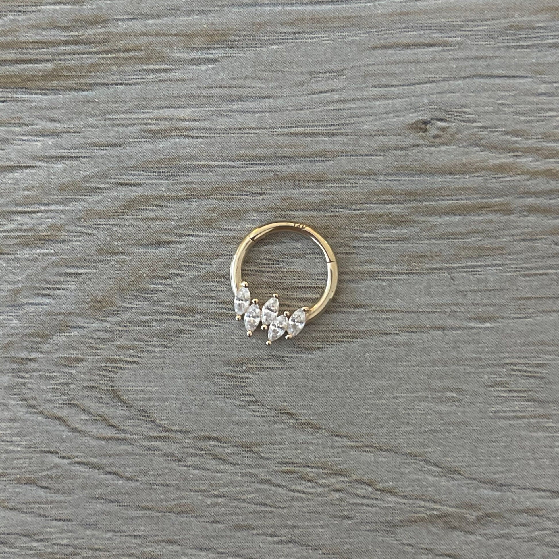 Solid Gold CZ Septum Piercing (16G | 6mm, 8mm or 10mm | 14k Solid Gold | White or Yellow Gold)