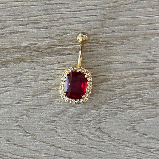 Gold & Ruby Red Belly Button Piercing (14G | 10mm | Surgical Steel | Multiple Color Options)