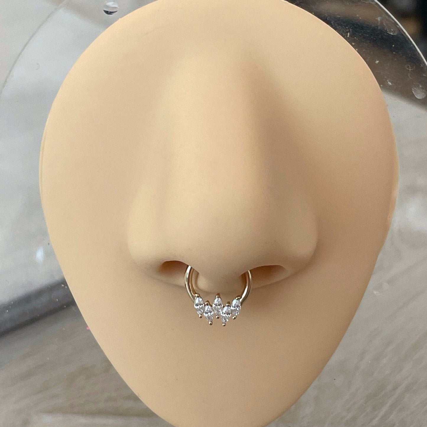 Solid Gold CZ Septum Piercing (16G | 6mm, 8mm or 10mm | 14k Solid Gold | White or Yellow Gold)Minimalist Solid Gold Septum Piercing (16G | 8mm or 10mm | 14k Solid Gold | White or Yellow Gold)