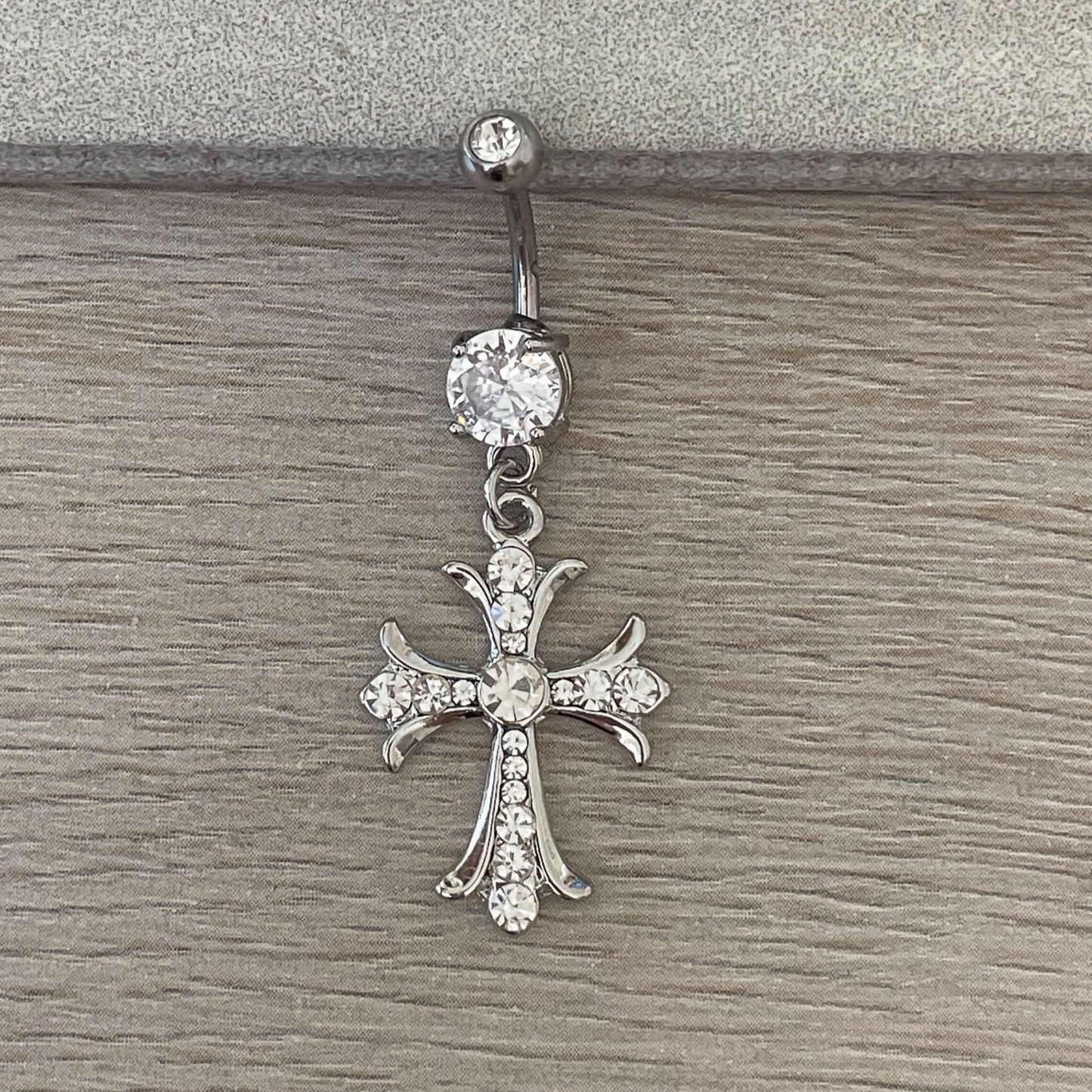 Ornate Gold Cross Belly Button Ring (14G | 10mm | Surgical Steel/14k Gold Plated)