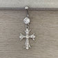 Ornate Gold Cross Belly Button Ring (14G | 10mm | Surgical Steel/14k Gold Plated)
