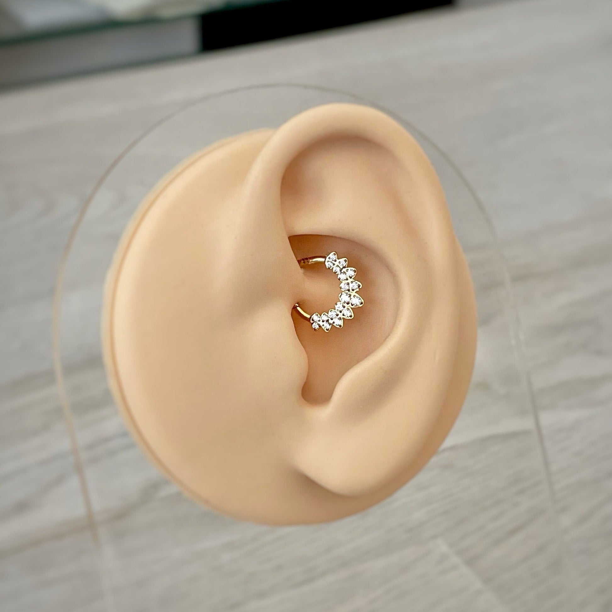 Silver Daith Earring (16G | 8mm or 10mm | Surgical Steel | Gold with Clear CZ, Silver with Aurora/Color-Shifting CZ, Silver with Clear CZ, or Silver with Rainbow CZ)