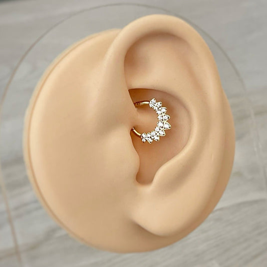 Gold CZ Daith Earring (16G | 8mm or 10mm | Surgical Steel | Gold, Silver w/Multiple Colored CZs)
