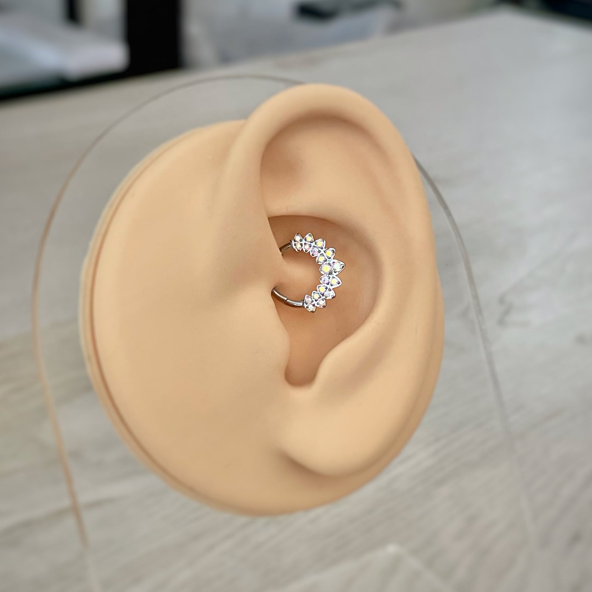 Silver Daith Earring (16G | 8mm or 10mm | Surgical Steel | Gold with Clear CZ, Silver with Aurora/Color-Shifting CZ, Silver with Clear CZ, or Silver with Rainbow CZ)
