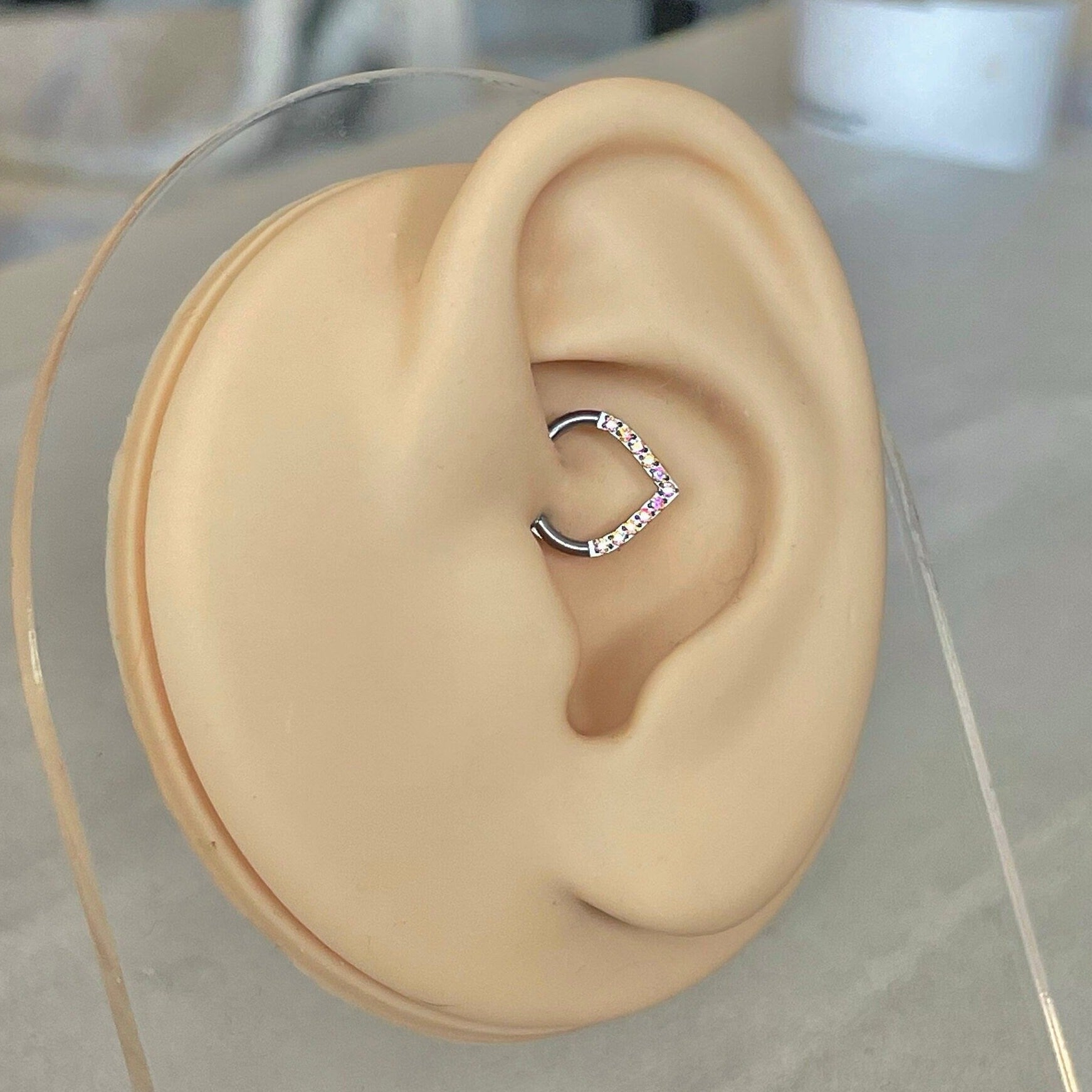 Silver Aurora Titanium Daith Earring (16G | 8mm | Titanium | Silver w/Clear CZ, Silver w/Aurora CZ, Gold w/Clear CZ, Rose Gold w/Clear CZ)