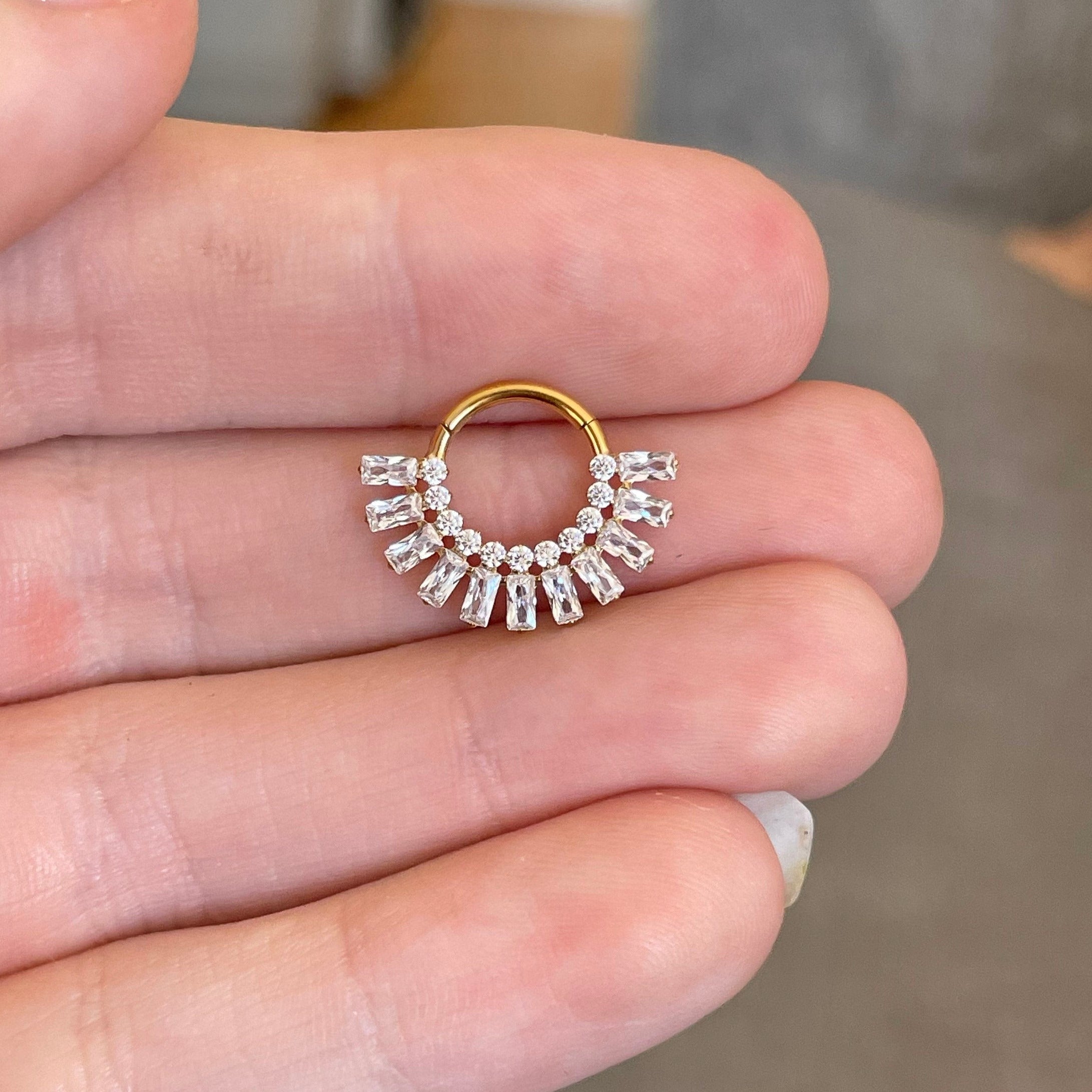 Sparkly Titanium Daith Earring (16G | 8mm or 10mm | Titanium | Silver or Gold)