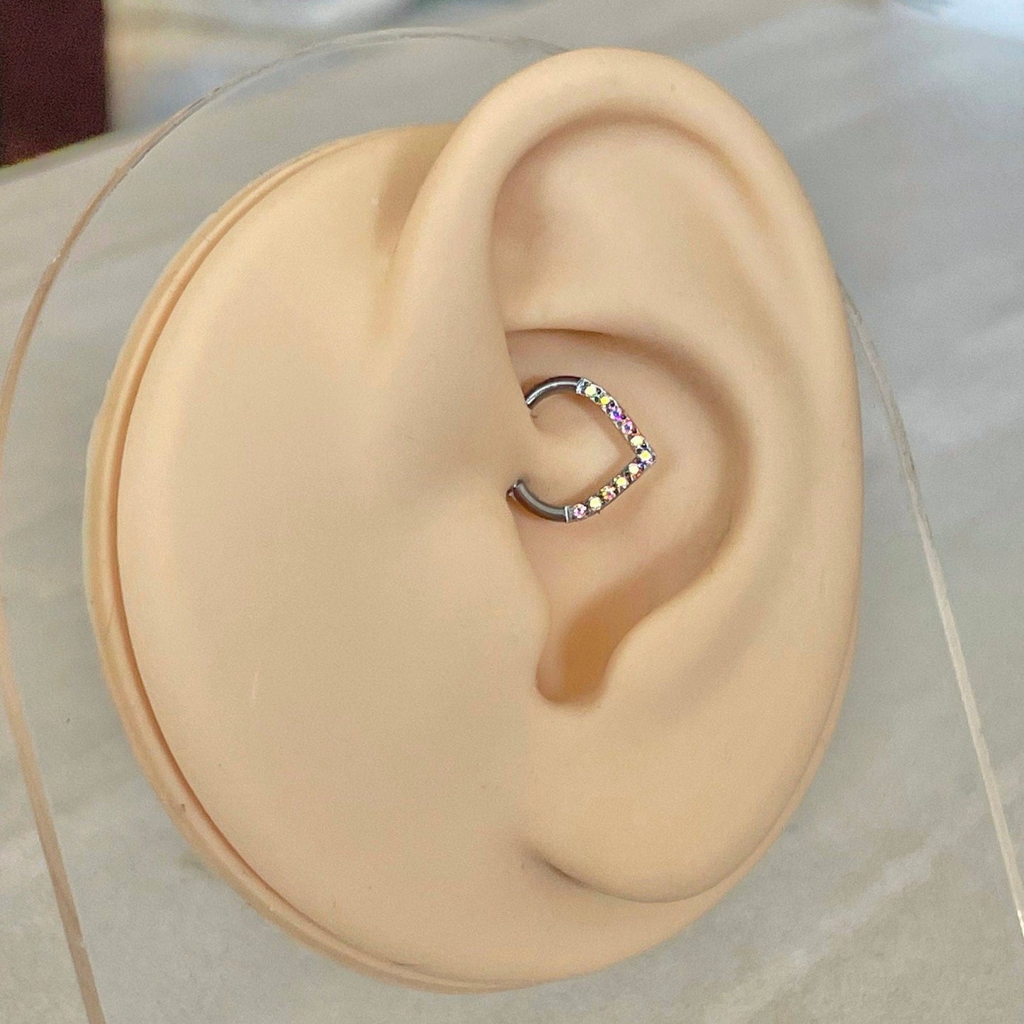 Silver Aurora Titanium Daith Earring (16G | 8mm | Titanium | Silver w/Clear CZ, Silver w/Aurora CZ, Gold w/Clear CZ, Rose Gold w/Clear CZ)