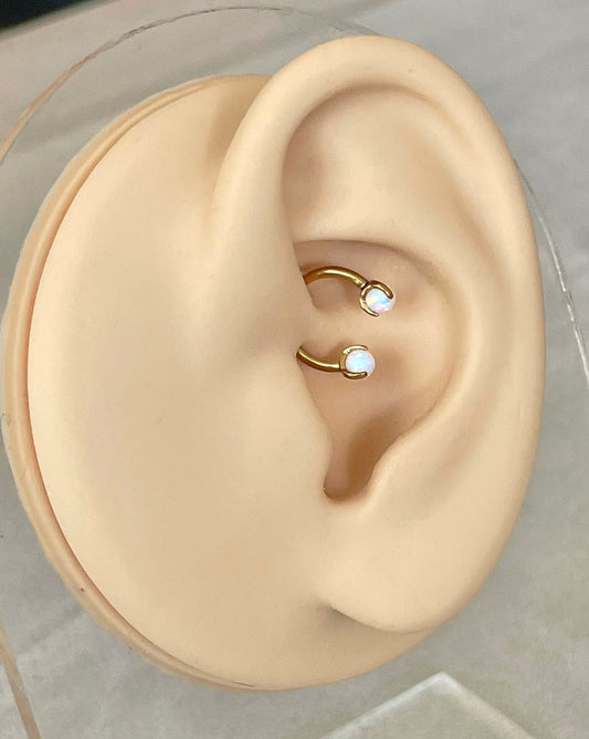 Gold Opal Daith Horseshoe Earring (16G | 8mm | Surgical Steel | Multiple Color Options)