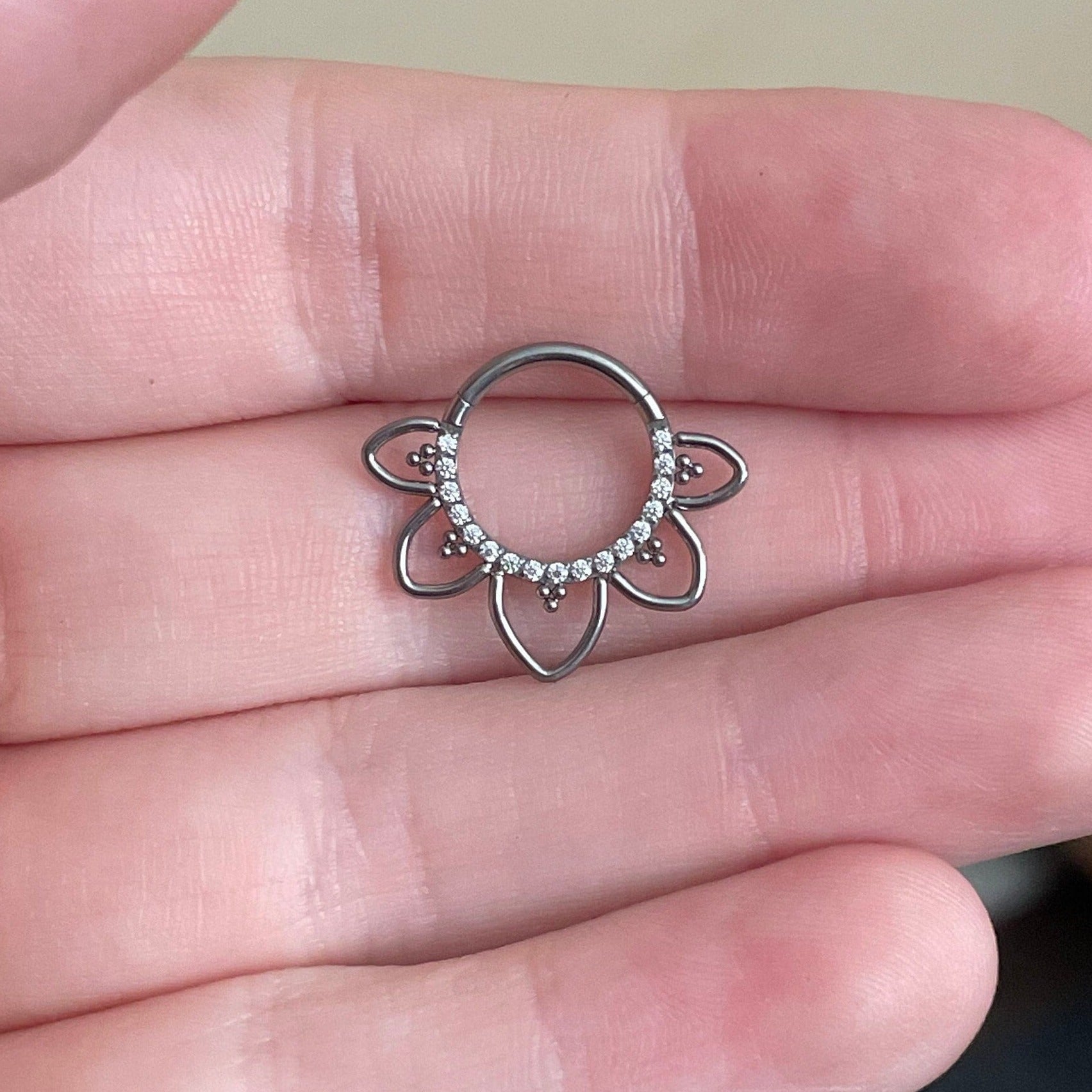 Boho Titanium CZ Daith Earring (16G | 8mm or 10mm | Titanium | Silver, Gold, Rose Gold, or Black)