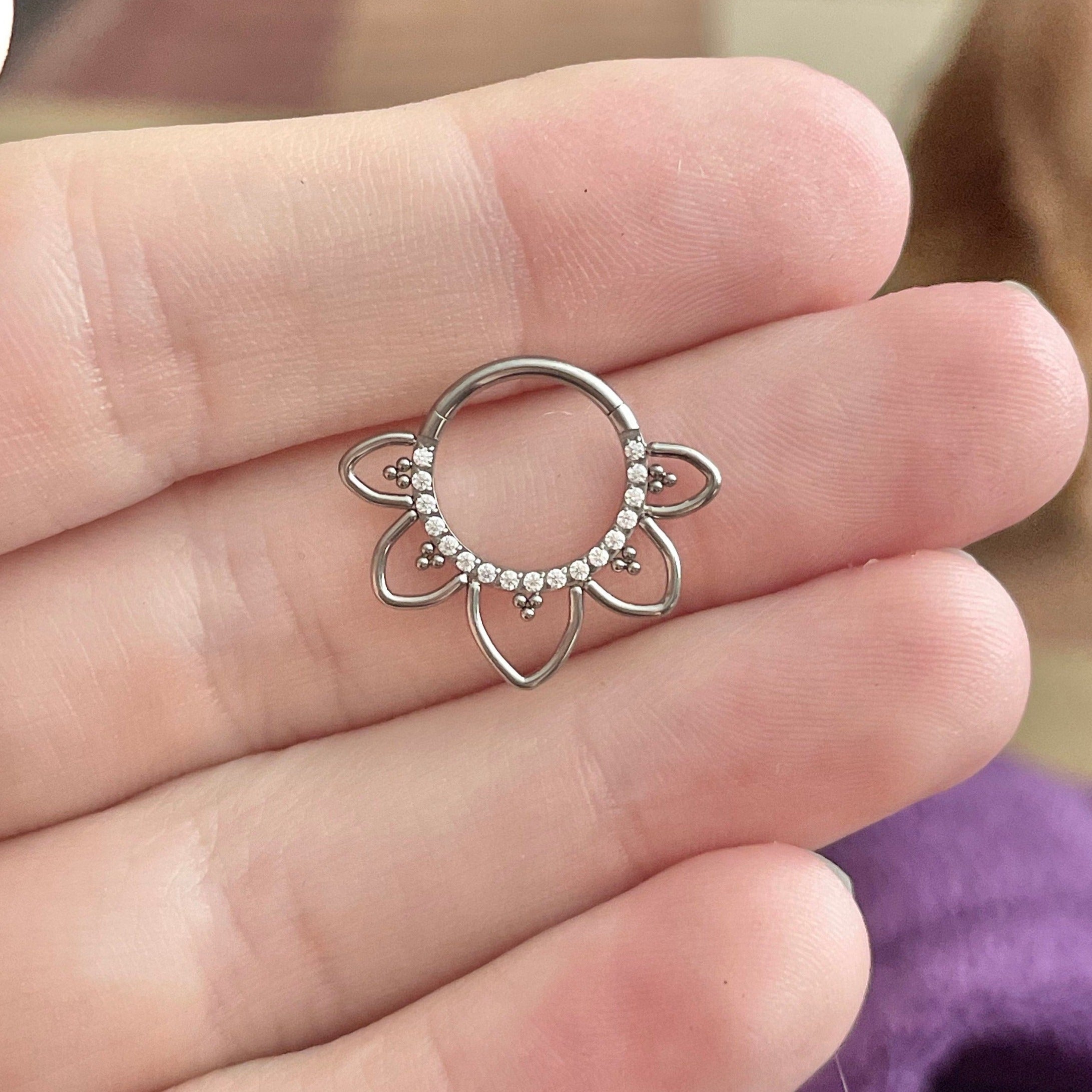 Boho Titanium CZ Daith Earring (16G | 8mm or 10mm | Titanium | Silver, Gold, Rose Gold, or Black)