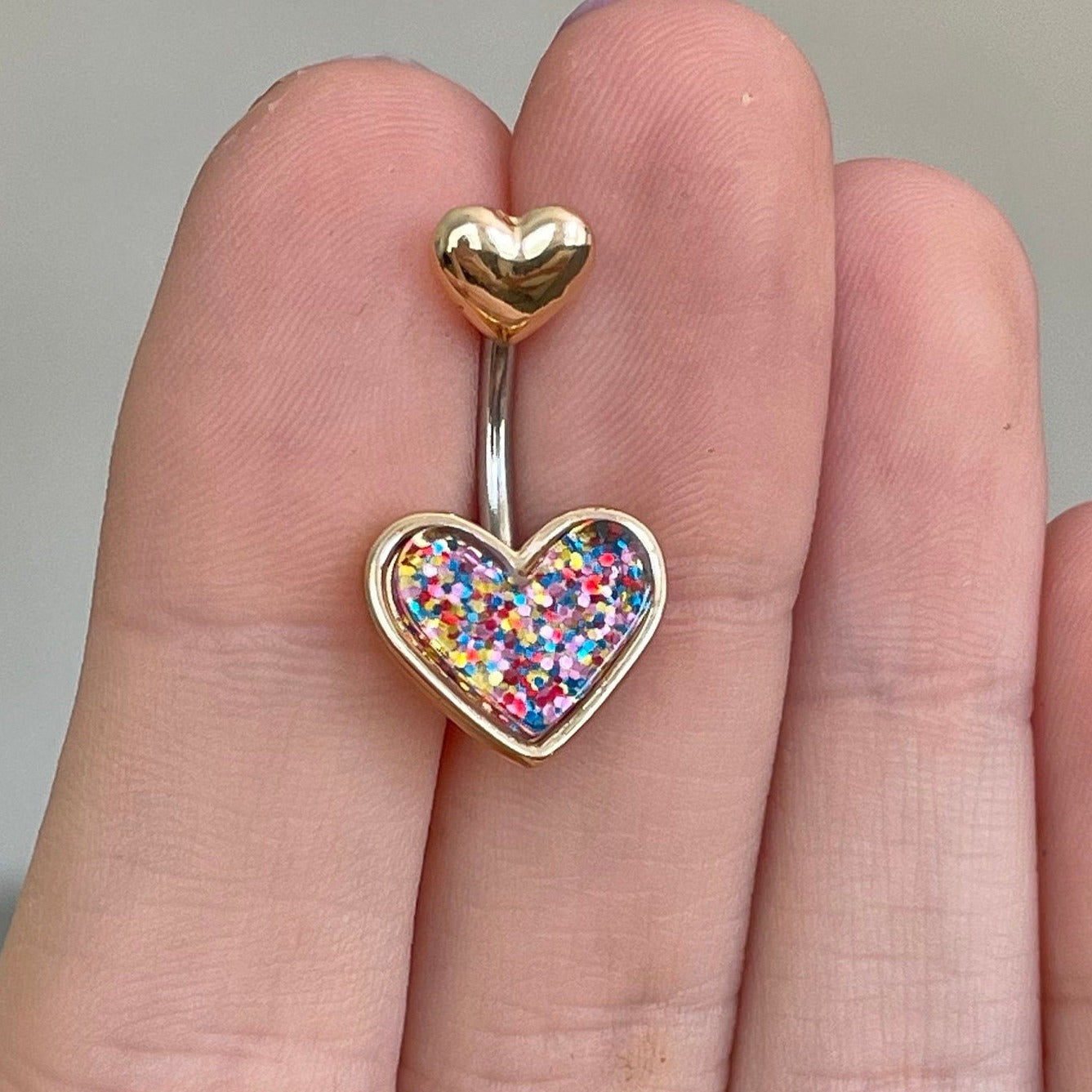 Gold Heart Belly Button Piercing (14G | 10mm | Surgical Steel | Silver or Gold)