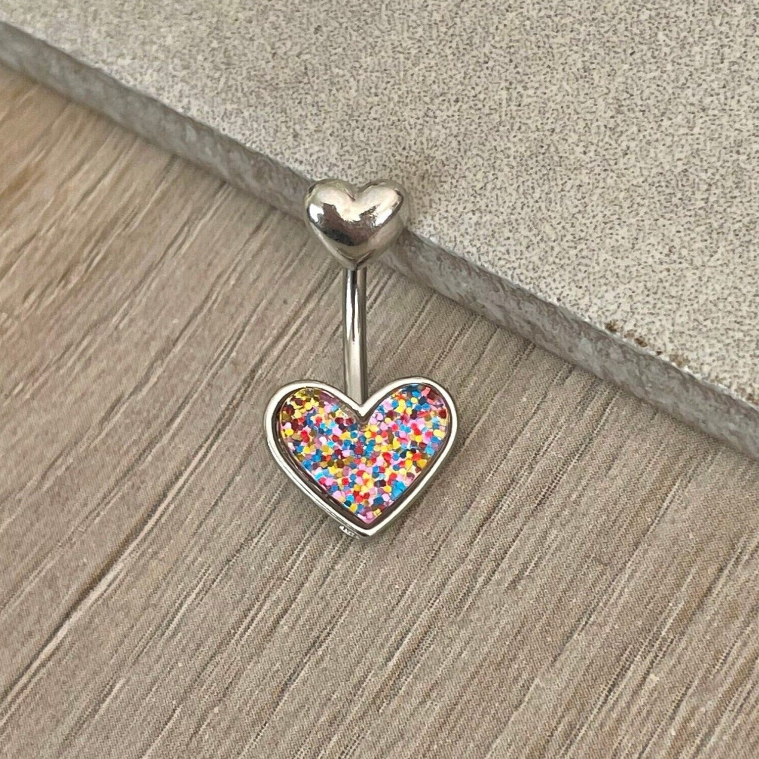 Silver Heart Belly Button Piercing (14G | 10mm | Surgical Steel | Silver or Gold)